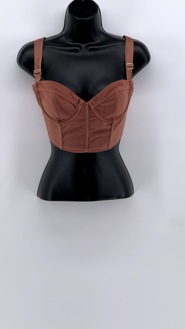 OH POLLY Women's Rust Pink Mesh Corset Crop Top SZ 10